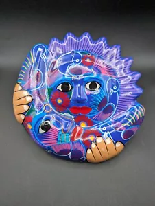 Handpainted Mexican Style Folk Art Terra Cotta Sun Moon Eclipse Decor w/ Birds - Picture 1 of 6