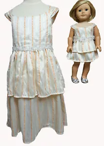 Size 7 Matching Girl And Doll Cream Stripe Ruffle Dresses - Picture 1 of 4