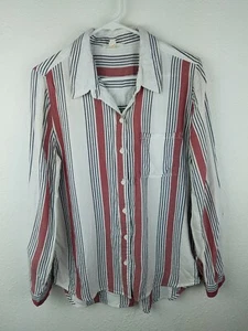 Beach Lunch Lounge Womens Blouse Long Sleeve SZM Red White Blue Stripes A25 - Picture 1 of 3