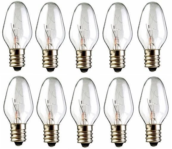 Box of 10 Nightlight Bulbs 15C7 Clear 15W 120V E12 Candelabra Base - Image 1 of 1