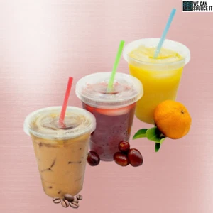 Reusable Smoothie Milkshake Cups 12oz/16oz – Clear Plastic PET with Flat Lids - Picture 1 of 5