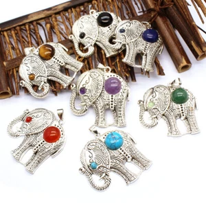 1PC Elephant Crystal Stone Quartz Bead Animal Pendant Healing Reiki for Necklace - Picture 1 of 15