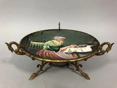 Ancien petit SURTOUT/CENTRE DE TABLE coupe Napoléon 3 Assiette monture laiton - Photo 1/4