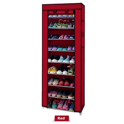 Portable Shoe Rack 9 Shelf Storage Closet Home Organizer Cabinet with Cover - Image 1 of 4