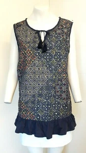 Gorgeous Navy Blue & Multi Cotton Sleeveless Top from Next - Size 22 - BNWOT! - Picture 1 of 5