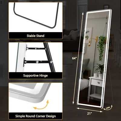 1pc 64"x21" Full-Length LED Standing Mirror adjustable light Stable stand - Image 1 of 4