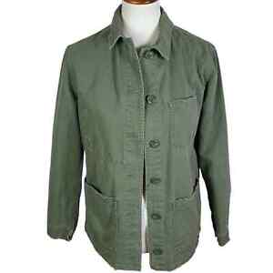 Topshop Army Green Factory Distressed Cotton Shacket / Jacket w Pockets Size 4