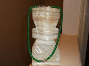 DAMEN HANDGEFERTIGT 16" 6 MM GRÜNE JADE STERLINGSILBER PERLENKETTE - Bild 1 von 9