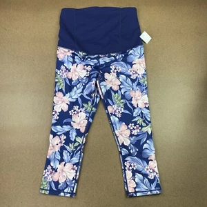 Epic Sports Women's Maternity Size XL Blue Floral Print High Rise Crop Leggings - Picture 1 of 8