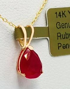 GENUINE 1.02 Cts RUBY PENDANT 14K YELLOW GOLD - Free Appraisal Service - NWT - Picture 1 of 6