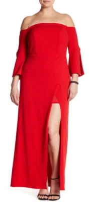 ABS por Allen Schwartz Vestido Manga Campana Fuera del Hombro Fuego 1X Nuevo con Etiquetas $410 Foto 1 de 2