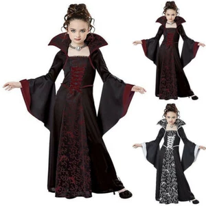 Kids Girls Queen Vampire Costume Fancy Dress Dress Halloween Party Gothic Witch - Picture 1 of 11