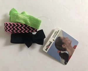 Scunci 3 Knotted Ponytailers Green/Black/Pink - Picture 1 of 2