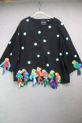Michael Simon Vtg. Hand Woven Beaded Sweater-Parrots-Size 2X-Y2K - Image 1 of 4