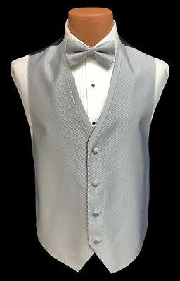 Men's Silver Jean Yves Diamond Tuxedo Vest & Tie Fullback Prom Wedding Groom  - Image 1 of 3