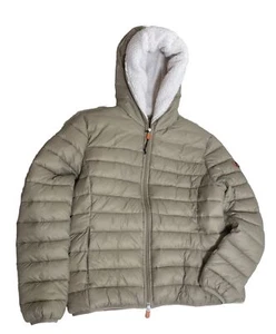 Chaqueta acolchada Save the Duck ultra ligera con capucha tostada forrada de nailon TALLA mediana imitación plumón - Imagen 1 de 13