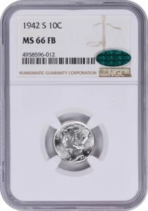 1942-S Mercury Silver Dime MS66FB NGC (CAC) - Picture 1 of 2