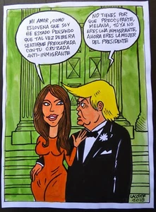 DONALD TRUMP + Esposa MELANIA / Dibujo Dibujado Cubano / LAHABANA CUBA ARTE por LACOSTE - Imagen 1 de 3