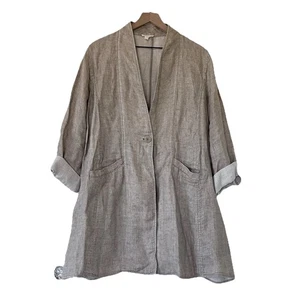 EILEEN FISHER Jacket Womens XL Beige One Button Organic Linen S16DDN - Picture 1 of 8