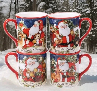 Certified International S/4 Santa Mugs 16 OZ Earthenware NIB  Christmas Holiday - Image 1 of 4