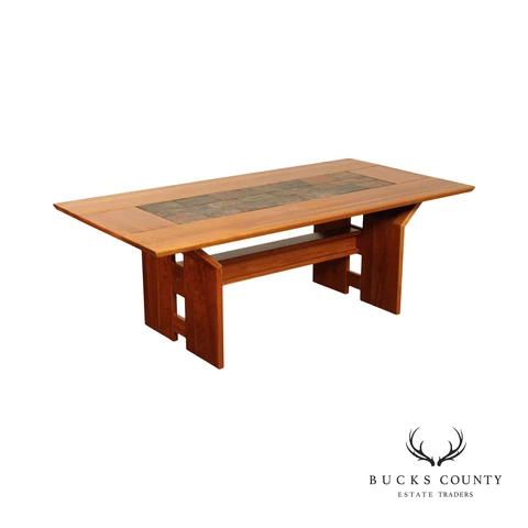 Studio Custom Crafted Slate Top Cherry Trestle Dining Table Cover