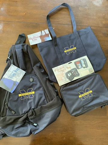 3 Pc Michigan Wolverines College Backpack/Tote Bag/travel Case.  High Quality Cover