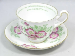 RARE 1955 ALBERTA 50th Anniv Royal Chelsea Wild Rose Bone China Cup & Sauce HTF - Picture 1 of 11