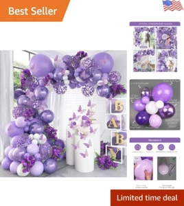 Purple Balloon Arch Kit Butterfly Baby Shower Decorations for Girl 145pcs, Me... - Picture 1 of 9