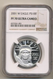 2001-W $100 Proof 1oz Platinum Eagle NGC PF70 ULTRA CAMEO - Picture 1 of 2