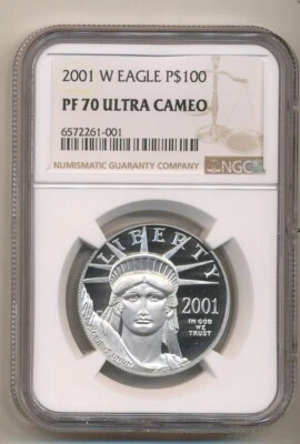 2001-W  $100 Proof 1oz  Platinum Eagle NGC PF70 ULTRA CAMEO - Image 1 of 2