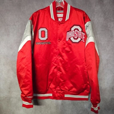 Chaqueta de bombardero Mitchell & Ness Ohio State Buckeyes satinada de peso pesado XL $150 NUEVA CON ETIQUETAS Foto 1 de 4