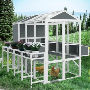 Chicken Coop for 10 Chickens with Run, Nesting Boxes, Wooden - Picture 1 of 7