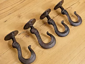 4 Ceiling Hooks Hanging Plant Hook Rustic Cast Iron 4 1/2" Coat Tow Chain Hanger - Picture 1 of 9