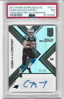 2017 Panini Donruss Elite Christian McCaffrey #TC11 Turn Century Autograph PSA 7 - Image 1 of 2