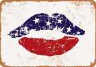 Metal Sign - American Flag Lips -- Vintage Look