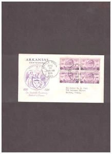 3c BLK of 4 ARKANSAS CENTENNIAL FDC SCOTT #782 - Picture 1 of 2