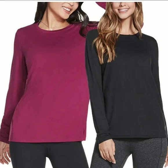 2 Pack Skechers Womens Go Walk Long Sleeve Active Top Size Small Black-Purple