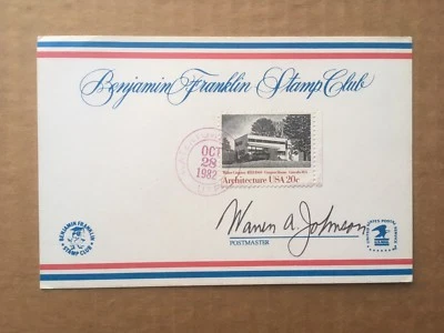1982 POSTMASTER WARREN A. JOHNSON Signed, Watertown, NY, Benjamin Franklin Club - Image 1 of 2