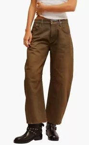 Jeans Free People Good Luck Mid Rise Barrel cropped rivestiti New Moon 26 x 26 nuovi con etichette - Foto 1 di 12