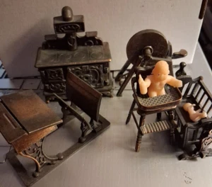 Lot Of 5 Durham Miniatures Furniture Dollhouse CRIB & HI CHAIR WITH 2 BABIES - Picture 1 of 6