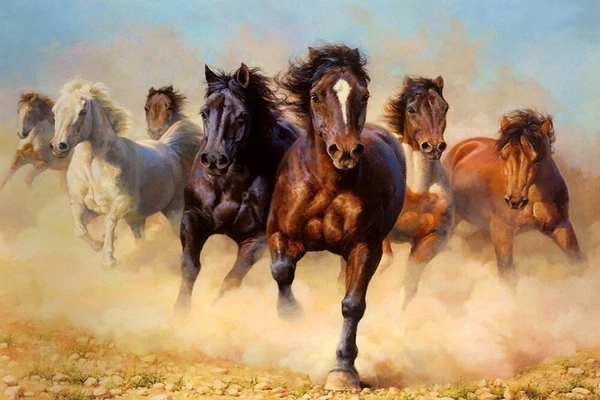 Art Print Decor Horse Group Running  Wall  Giclee oil painting printed on canvas