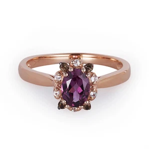 LeVian 14K Rose Gold Red Rhodolite White Sapphire Cocktail Ring Size 7 - Picture 1 of 10