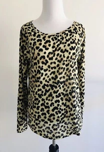 Express  Leopard Top Pullover Long Sleeves Scoop Neck Animal Print XS Brown - Picture 1 of 7