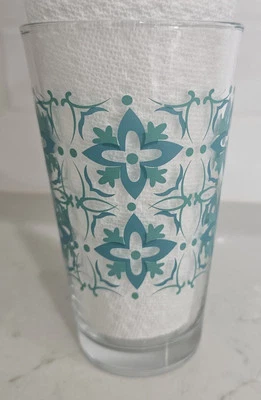 Vintage Libbey Atomic Floral Starbust Teal Tall Tumbler 16 oz set of 9 - Image 1 of 4