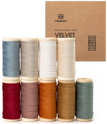 Velvet Ribbon Set 3/8" x 45 Yd Wooden Spool Fabric Trim for Christmas Wreath ... - Image 1 of 4