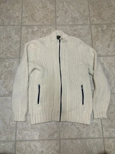 Orvis Lambswool Men’s White Chunky Cable Knit Full Zip Sweater Jacket Size Large - Picture 1 of 6