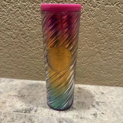 STARBUCKS Pride Rainbow Swirl Ice Hot Coffee 16oz Tumbler Tim Singleton 2023 Cup - Image 1 of 4