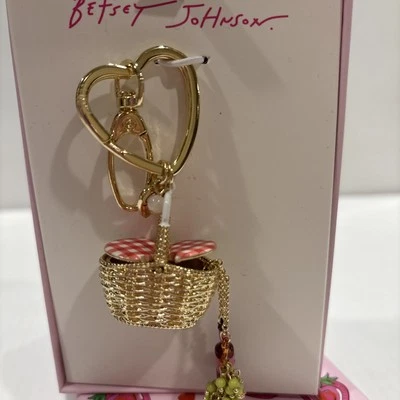 NUEVO Betsey Johnson Bolso de Picnic de Verano Tono Dorado Dije Botella de Vino y Uvas con CAJA Foto 1 de 4