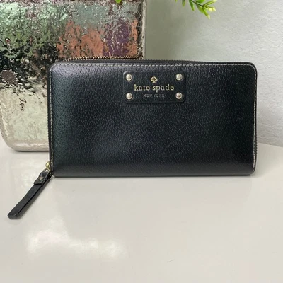 Cartera Continental Kate Spade Neda Wellesley Cuero Negro Cremallera Alrededor Foto 1 de 4