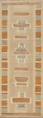 Tapete de lã reversível tons terrosos quentes elegante geométrico kilim 2x6 - Imagem 1 de 4